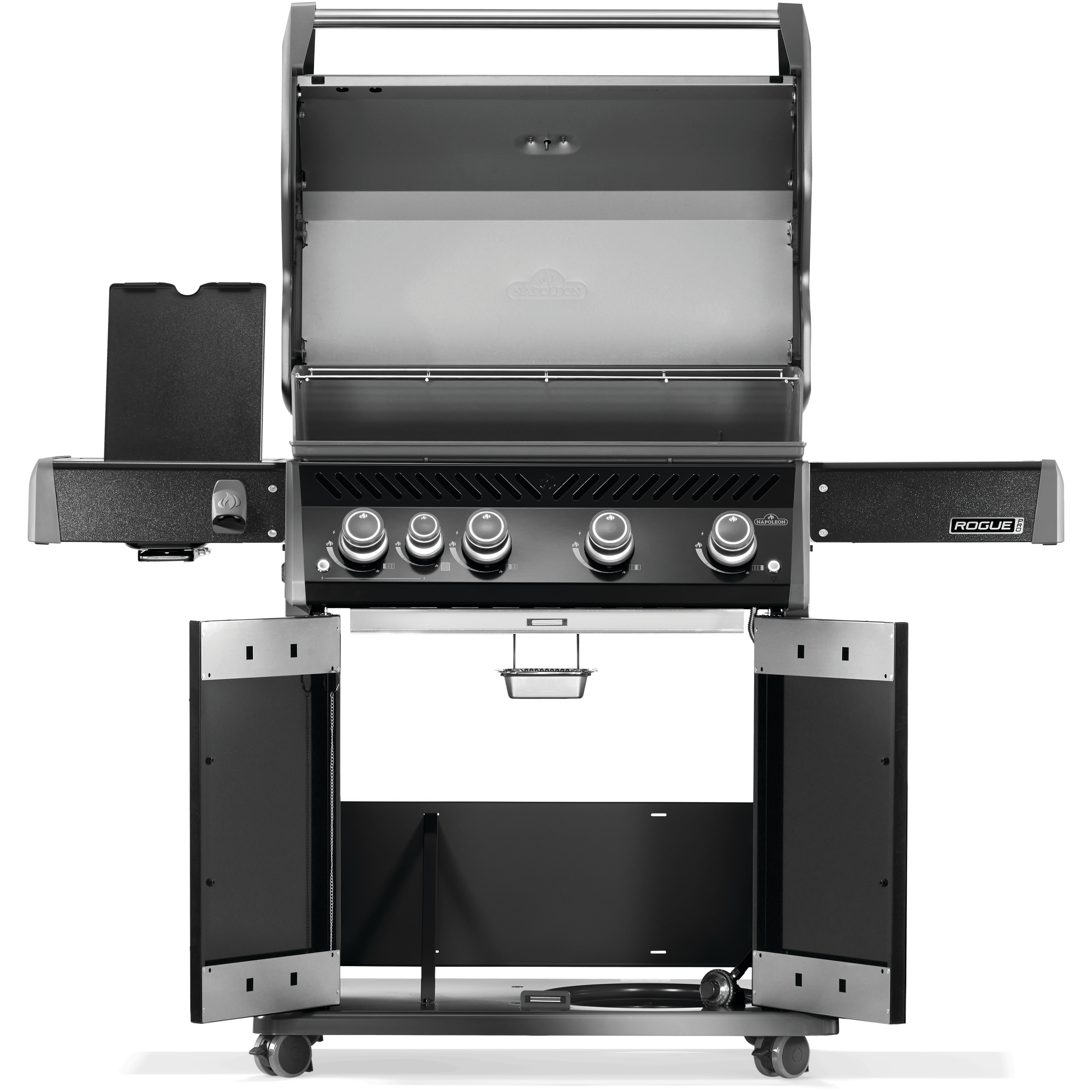 Napoleon Rogue PRO 525 Grill front view with open lid and multiple burners