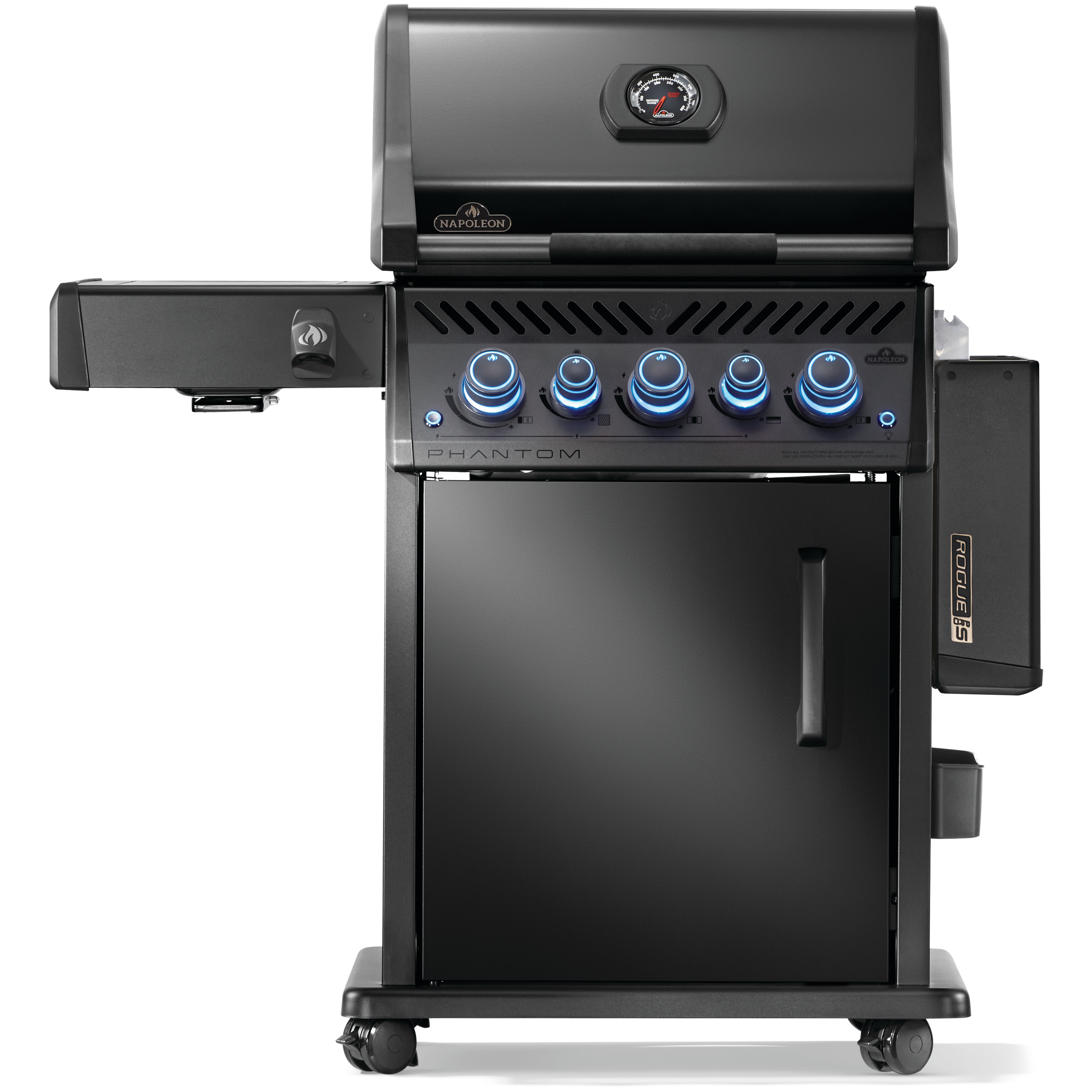 Napoleon Phantom Rogue PRO-S 425 Grill featuring a matte black finish and premium cooking features.