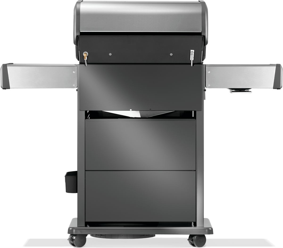 Napoleon Rogue PRO-S 425 grill front view showcases premium features and sleek stainless steel design.