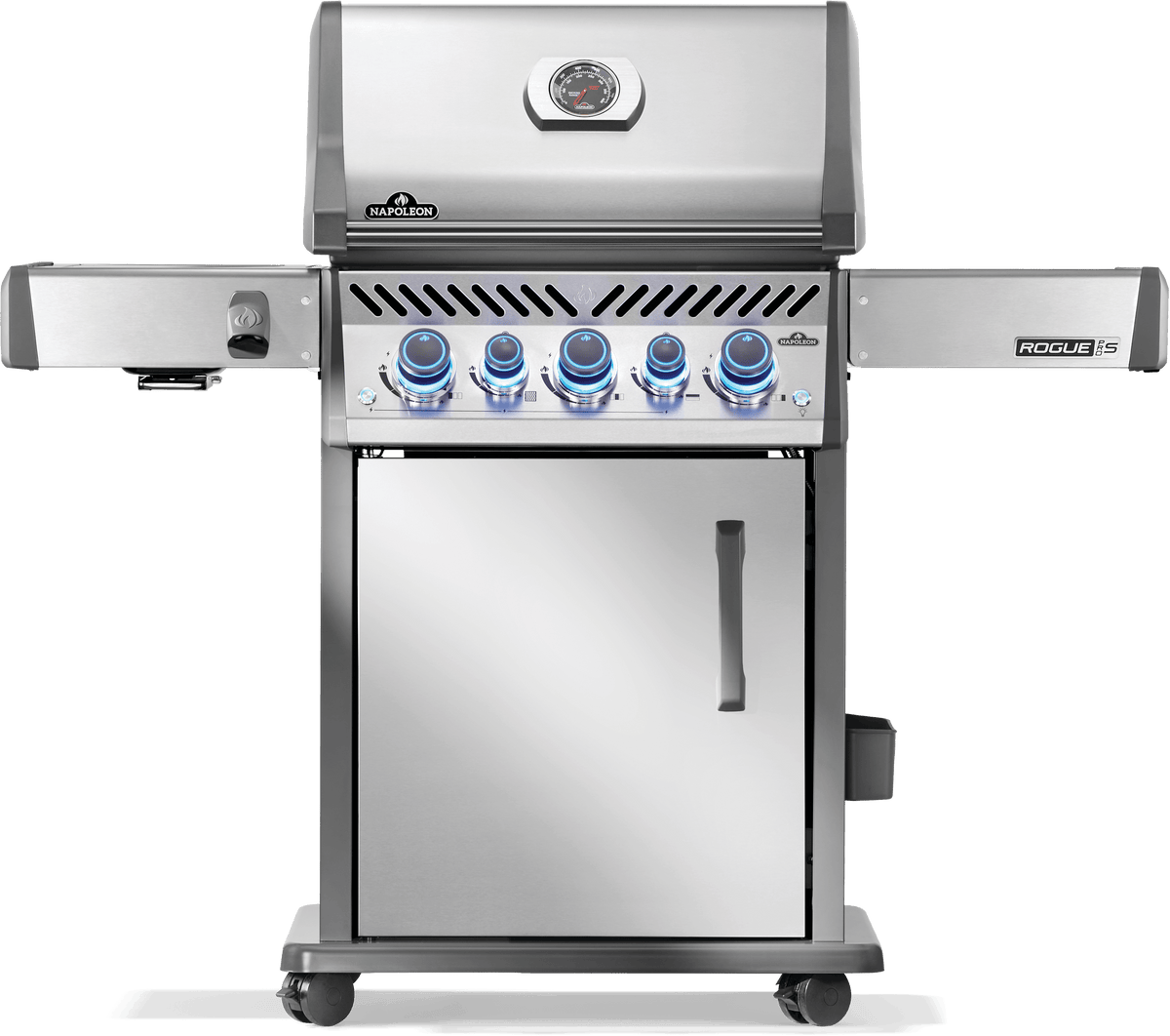 Napoleon Rogue PRO-S 425 grill with stainless steel finish and four burners for premium grilling experience.
