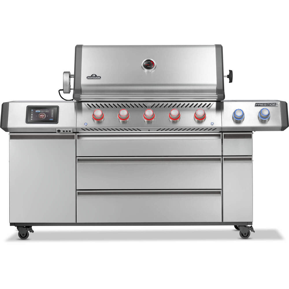 Napoleon PRO 665 Elite grill with electric smoker box and smart technology, showcasing sleek stainless steel design.