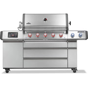 Napoleon PRO 665 Elite grill with electric smoker box and smart technology, showcasing sleek stainless steel design.