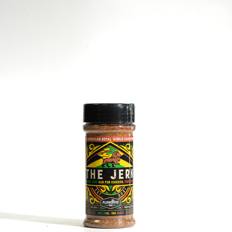 Plowboys BBQ The Jerk Rub 7oz bottle, award-winning Jamaican jerk seasoning for chicken and pork
