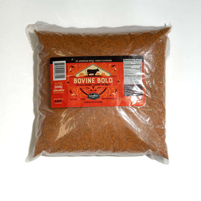 Plowboys BBQ Bovine Bold 5lb bulk bag, award-winning beef BBQ rub for competition and catering