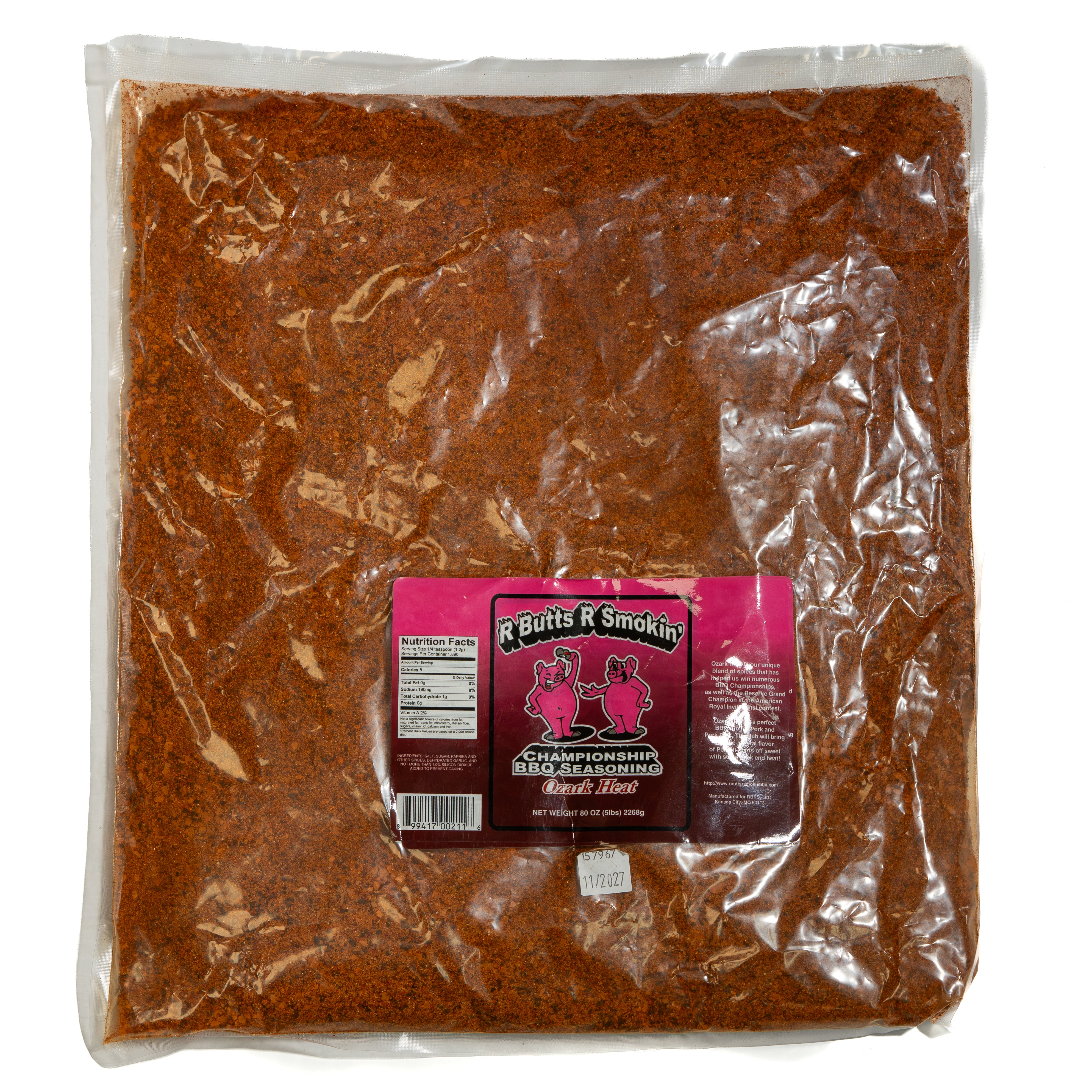 R Butts R Smokin' Ozark Heat Championship Assaisonnement BBQ 5 lb.