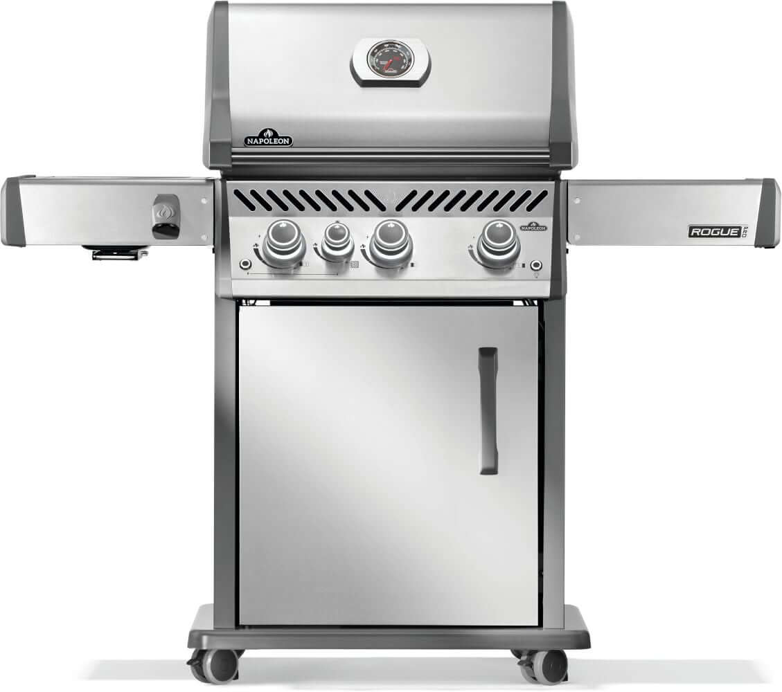 Napoleon stainless steel gas grill with a sleek design and multiple burners for optimal grilling performance.