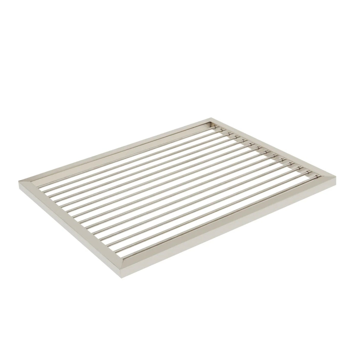 A rectangular stainless steel grill grate insert with parallel slats and a raised border, shown on a plain white background.
