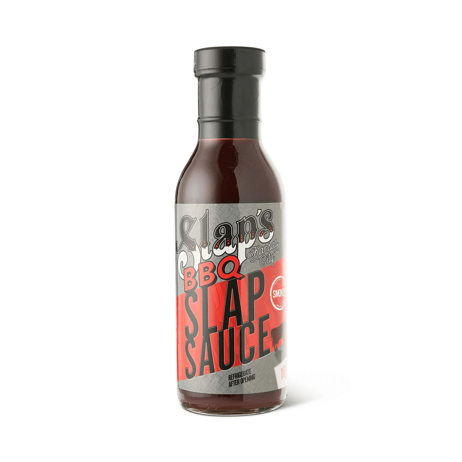Slap's BBQ Smokey BBQ Sauce bottle showcasing rich color and unique label design.