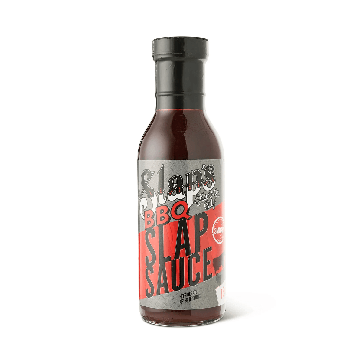 Slap's BBQ Smokey BBQ Sauce bottle showcasing rich color and unique label design.