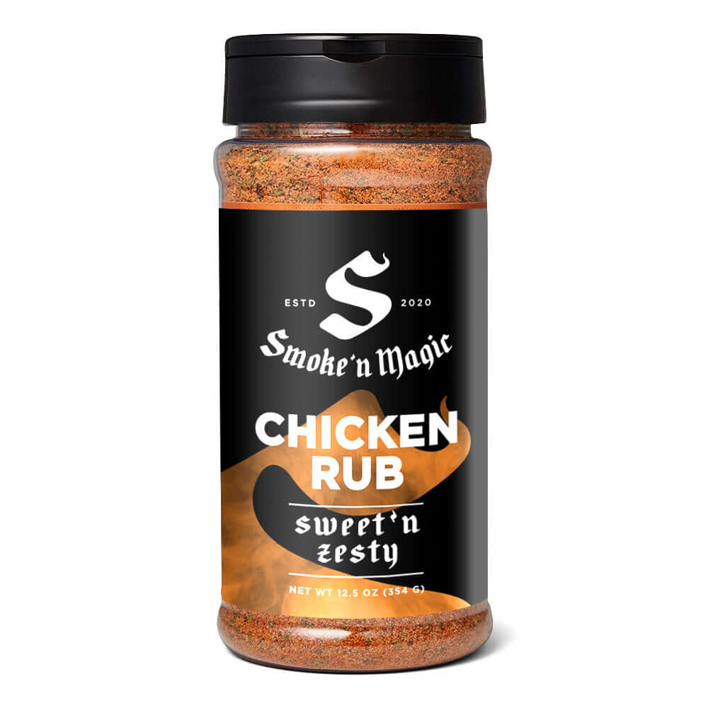 Smoke 'N Magic Sweet and Zesty Chicken Rub 12.5oz shaker, sweet citrus BBQ chicken seasoning