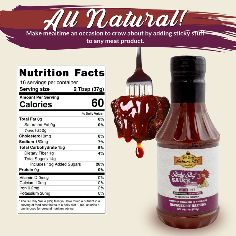 Sticky Stuff Gluten Free Natural BBQ Sauce 19 oz - Pack of 2