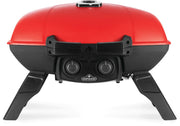 Napoleon Grills TravelQ™ 285 portable gas grill with griddle in red, featuring two burners and compact design.