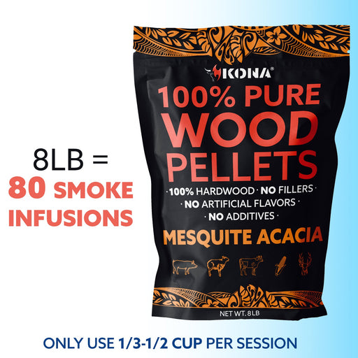 Kona 100% Mesquite Acacia Wood Pellets - Grilling, BBQ & Smoking - Concentrated Pure Hardwood - Bold Smoke - The Kansas City BBQ Store