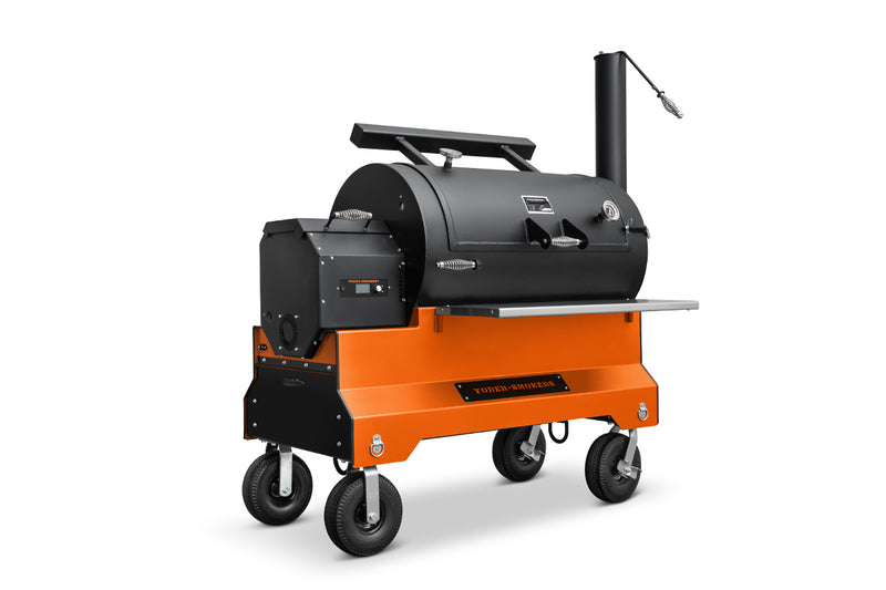 Yoder Smokers YS1500S pellet grill on competition cart – heavy-duty USA pellet smoker with storage drawer