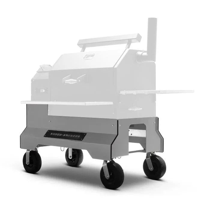 Yoder Smokers competition cart with 8" pneumatic casters for easy mobility across various terrains.