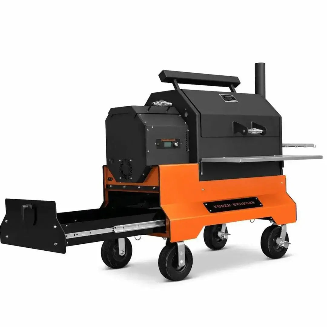 Yoder Smokers YS640s pellet grill on competition cart with storage drawer