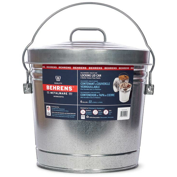 Behrens 6 Gallon Galvanized Steel Locking Lid Trash Can with Lid - The Kansas City BBQ Store