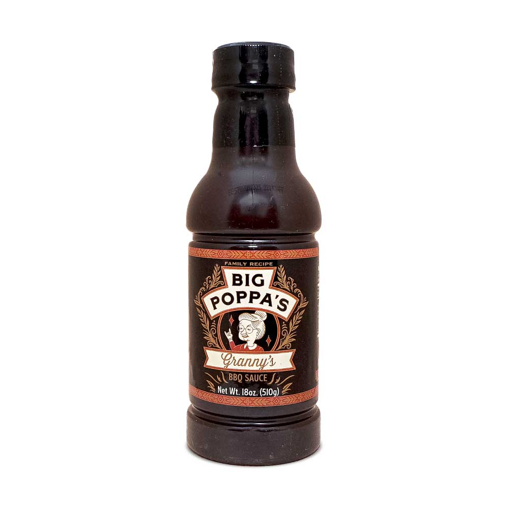 Bottle of Big Poppa's BBQ Sauce on a white background
