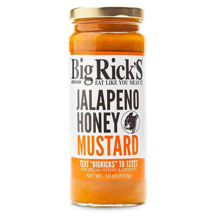 Big Rick’s Jalapeño Honey Mustard 18 oz jar – sweet heat mustard sauce for brats and pork