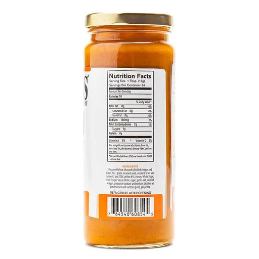 side-facing jar of Big Rick’s honey jalapeño mustard sauce for grilling and sandwiches