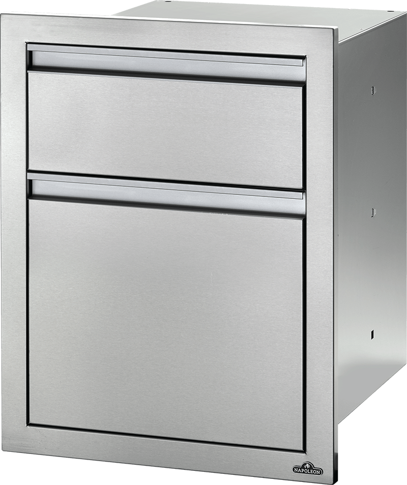 Napoleon Grills Built-In 18" X 24" Double Drawer: Waste Bin, built-in double drawer waste bin for grills.