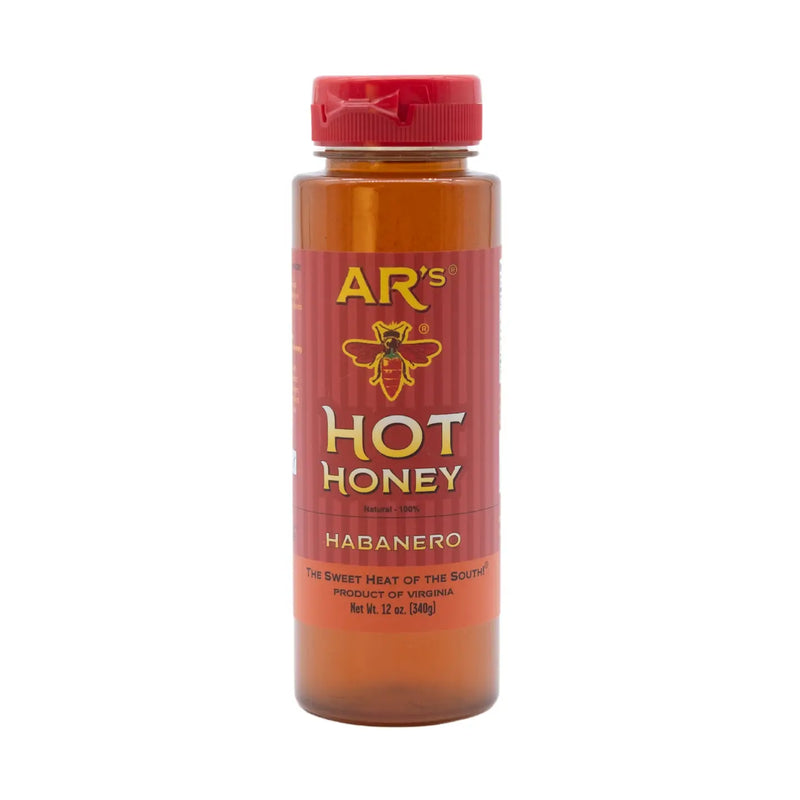 AR's Hot Southern Habanero Honey bottle, a blend of sweet and heat, featuring Habanero-infused hot honey.