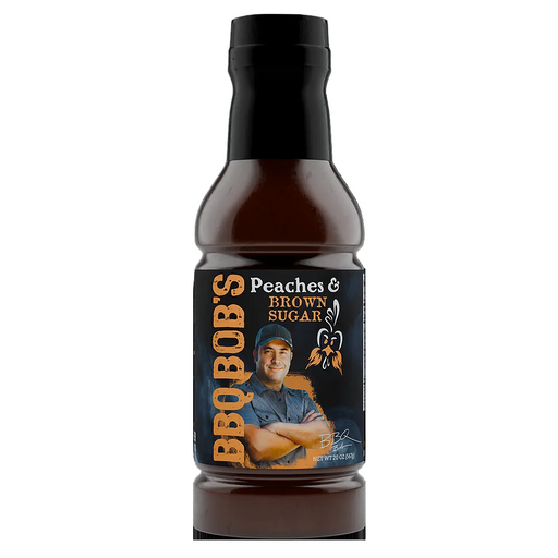 Bobby T's Peaches & Brown Sugar Sauce, 19 oz., a sweet and spicy peach brown sugar sauce for enhancing your dishes.