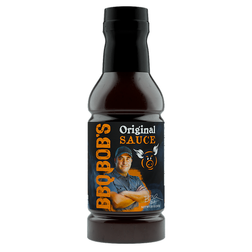 BBQ Bob's Original BBQ sauce bottle, 20 oz, perfect for grilling and barbecuing with a sweet and tangy flavor.