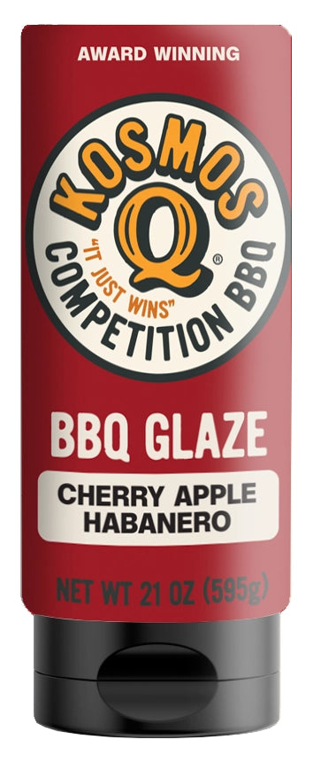 Kosmos Q Cherry Apple Habanero BBQ Glaze bottle sweet and spicy fruit finishing glaze for ribs, chicken, and competition BBQ