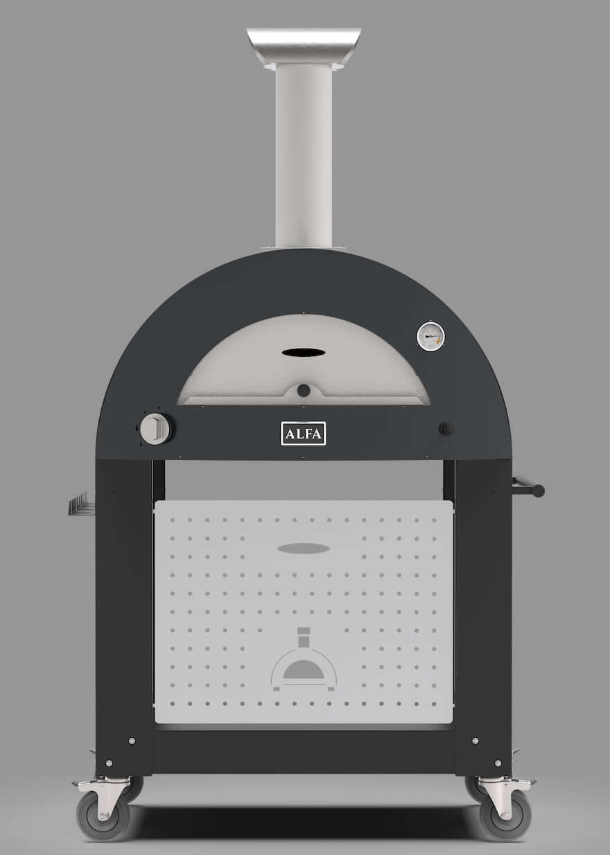 Alfa Moderno 3 Pizze gas pizza oven for modern outdoor cooking with sleek design and compact size.