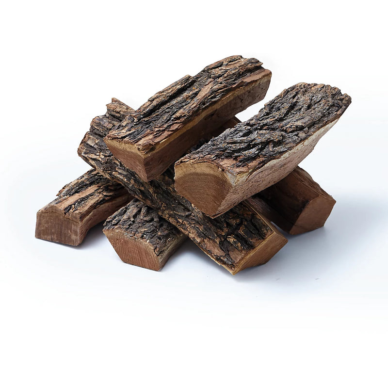 Texas honey mesquite wood splits stacked for smoking and grilling, offering bold flavor and fast burn.