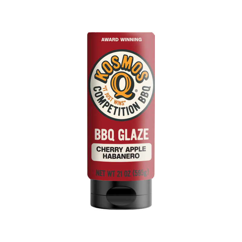 Kosmos Q Cherry Apple Habanero BBQ Glaze bottle sweet and spicy fruit finishing glaze for ribs, chicken, and competition BBQ