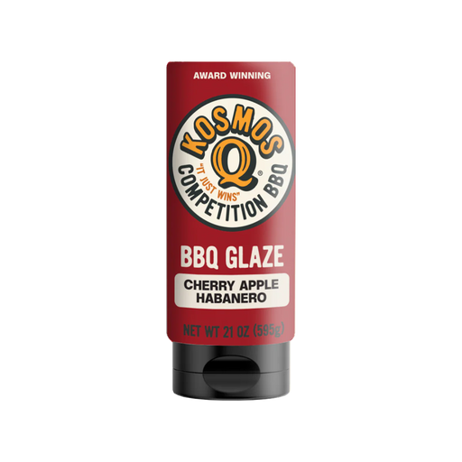 Kosmos Q Cherry Apple Habanero BBQ Glaze bottle sweet and spicy fruit finishing glaze for ribs, chicken, and competition BBQ