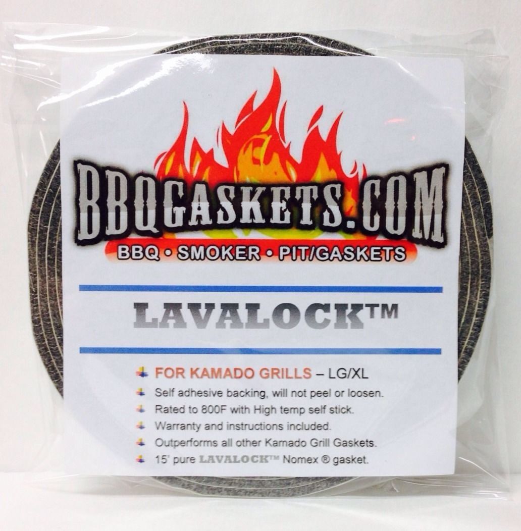 LavaLock Large/XL Kamado Style Gasket 7/8" x 1/8" Grey self-stick, high temp, and durable for BBQ grills.