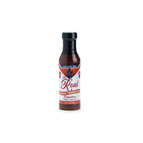 Man Meat BBQ Tangy Tennessee BBQ sauce bottle featuring a bold label with rich colors and logo.