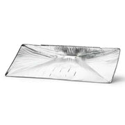 drip tray liner for Napoleon grill shown in a flat, shiny aluminum design to simplify grill maintenance.