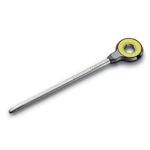 FireBoard Pulse wireless cooking thermometer probe with stainless steel design and yellow circular grip.