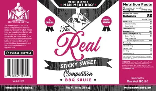 Man Meat BBQ Sticky Sweet Sauce – Thick & Rich BBQ Glaze | (20 oz) - The Kansas City BBQ Store