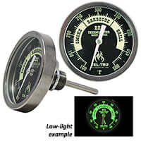 Tel-Tru Barbecue Thermometer, Black Glow Dial BQ300, 3 inch dial, 2.5in stem - The Kansas City BBQ Store