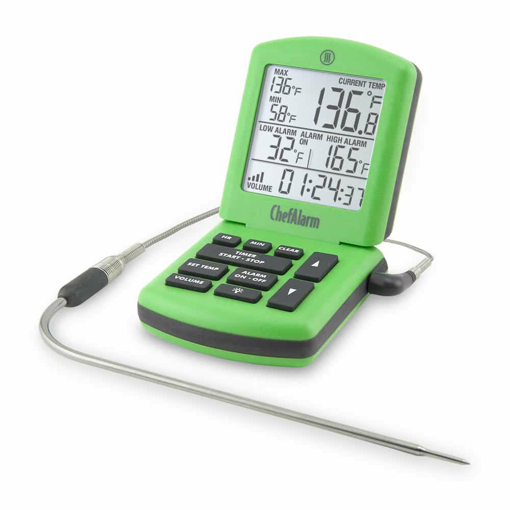 ThermoWorks ChefAlarm leave-in probe thermometer and timer with backlit display, Pro-Series probe, and high/low temperature alarms