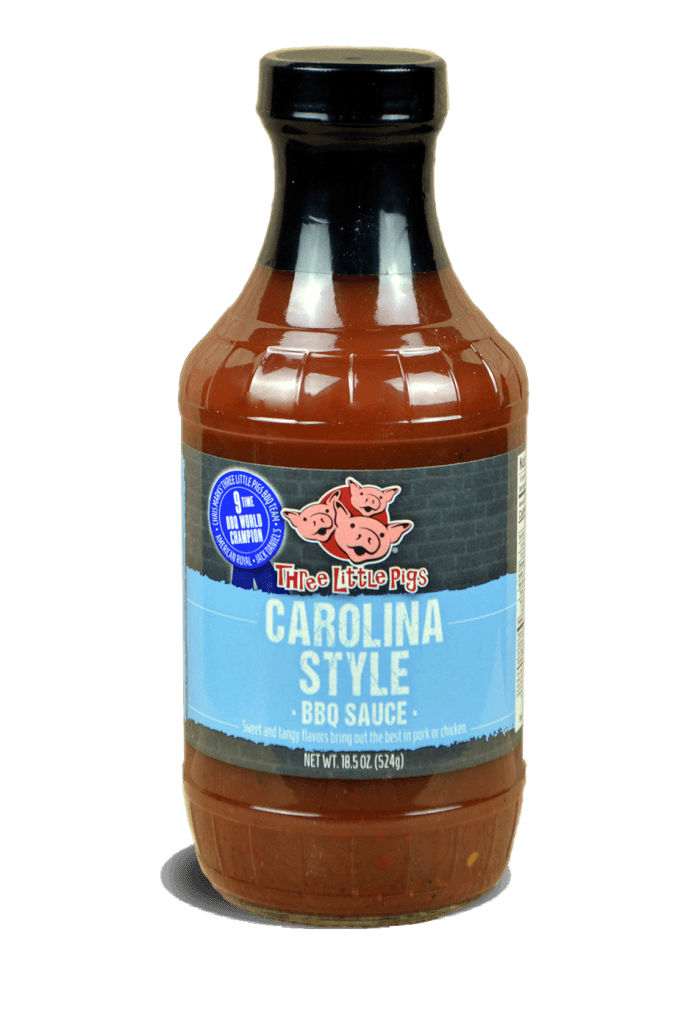 Three Little Pigs Carolina BBQ Sauce bottle showcasing South Carolina barbecue sauce's sweet and tangy flavors.