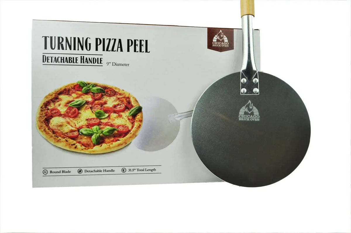 Chicago Brick Oven Aluminum Pizza Peel - Turning Pizza Paddle with Leather Strap and Detachable Wood Handle - Bakeware & Pizza Oven Accessories - 9 in - The Kansas City BBQ Store