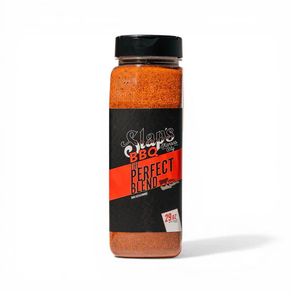 Bottle of Slap's BBQ The Perfect Blend, a Kansas City BBQ rub, offering sweet, savory, and spicy flavor for meats.