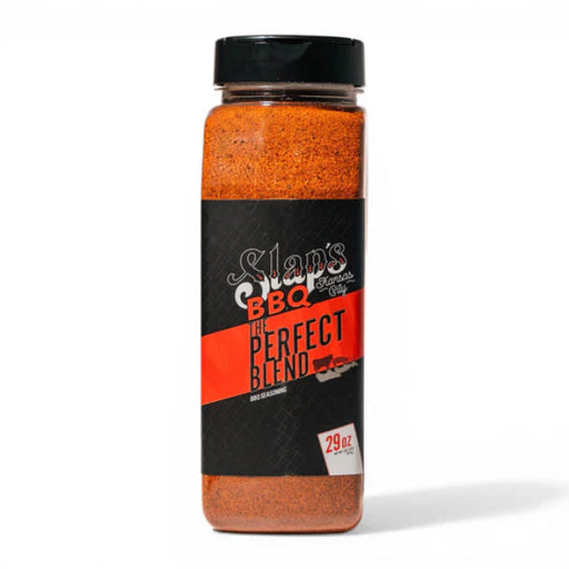 Bottle of Slap's BBQ The Perfect Blend, a Kansas City BBQ rub, offering sweet, savory, and spicy flavor for meats.