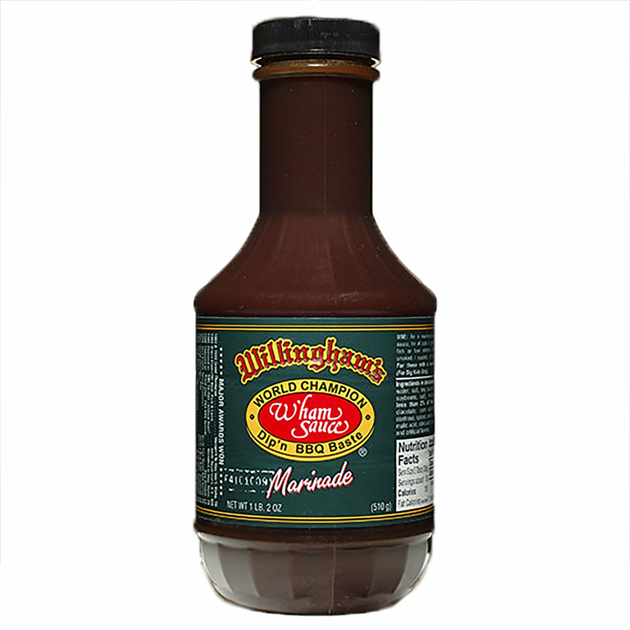 Willingham's barbecue marinade 18 oz bottle, featuring its signature dark color and label design.